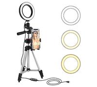 5.7" Selfie Ring Light with Tripod Stand & Phone Holder, LED Ringlight Dimmable for Makeup TikTok YouTube Video Vlog Live Streaming, 3 Light Modes, 11 Brightness Level, Floor & Desk Circle Light