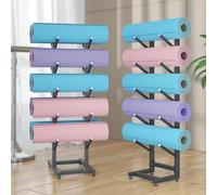 5/7-Tier Yoga Mat Organizer Rack - Heavy-Duty Metal Fitness Equipment Storage Stand for Foam Rollers & Accessories - Space-Saving Floor Display for Home Gym