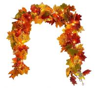5.74ft Fall Leaf Garland, Hanging Fall Vines Autumn Garland Artificial Maple Falls Leaves with LED Light, Thanksgiving Decor Hanging Maple Leaves for Mantle,Door Frame, Fireplace, Party Decor (s3)