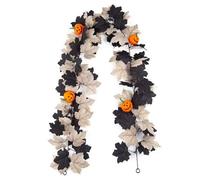 5.7FT Black Maple Leaf Garland, Artificial Hanging Fall Garlands, Halloween Leaves Garland with Pumpkins and Spider, Realistic Autumn Maple Leaf Wreath Decorations for Home Mantle Fireplace Table
