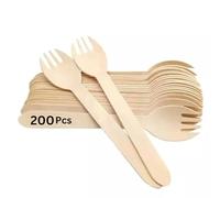 5.8" Wooden Sporks (200 Pack) Disposable Sturdy Sporks - Biodegradable Birchwood Salad Forks for Camping, Party, Wedding and Family Gatherings