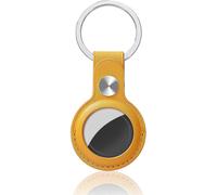 (5.87 x 3.27 x 0.47 inches, Yellow) Leather Keychain Case Accessories AirTag - Protective AirTags Case with Hanging Buckle Keychain Hook,Waterproof Anti-Scratch Gift Keychain Compatible