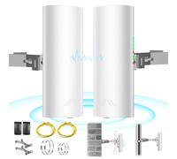 5.8G Wireless Bridge with Pole/Wall Mount Bracket - Extend Starlink Internet Access Outdoor, 2 Miles Point to Point WiFi Bridges with PoE Adapter, 2-Pack
