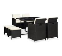 5/9/11/13x Outdoor Dining Set with Cushions Poly Rattan Brown/Black vidaXL