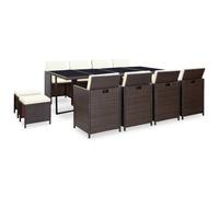 5/9/11/13x Outdoor Dining Set with Cushions Poly Rattan Brown/Black vidaXL