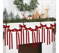 5.9 FT Christmas Bells Garland with Burgundy Velvet Bow 10 Pcs Vintage Christmas Decorations Hanging Rustic Ribbon Bow Gold Jingle Bell Banner Classic Xmas Decor Retro Ornaments for Tree Mantle