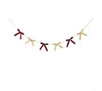 5 9 Ft Velvet Bow Garland Banner For Christmas Tree Fireplace Staircase And Event Decorations(Red+beige)