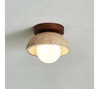 5.9 inch Wabi-Sabi Stone Style Ceiling Lights, Japanese Yellow Travertine Flush Mount Ceiling Light Fixture, Mid Century Vintage Farmhouse Close to Ceiling Lamp for Hallway Entryway Balcony, JYLSSKU