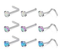5-9 Pieces Blue Opal Nose Studs 20 Gauge Nose Pin L-Shape Nose Piercing Stud Stainless Steel Nose Stud Retainer