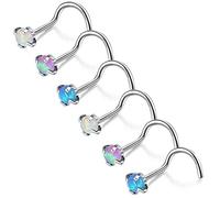 5-9 Pieces Blue Opal Nose Studs 20 Gauge Nose Pin L-Shape Nose Piercing Stud Stainless Steel Nose Stud Retainer