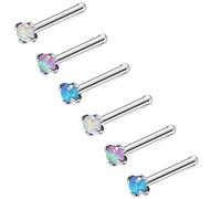 5-9 Pieces Blue Opal Nose Studs 20 Gauge Nose Pin L-Shape Nose Piercing Stud Stainless Steel Nose Stud Retainer