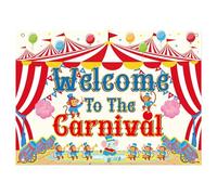 5.91x3.61 ft Welcome to the Carnival Backdrop, Colorful Polyester Carnival Banner Washable and Reusable Party Decorations Supplies for Circus Theme Party Photo Booth Props
