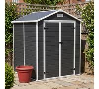 5.97 x 5.93FT Apex Roof Plastic Garden Storage Shed, Black+White, Outward Opening w/ Lockable Latch