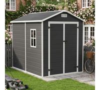 5.97 x 8.02FT Apex Roof Plastic Garden Storage Shed, Black+White, Outward Opening w/ Lockable Latch