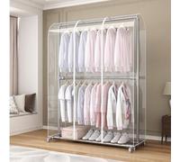 5.9ft/6.5ft Extra Tall Clothes Rail Dust Cover, Dustproof PEVA Double Rod Garment Protector, Hanging Coat Rack Cover for for Home & Commercial Use (L200W50H200cm,Transparent)
