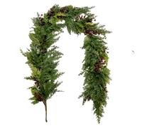 5.9FT Christmas Faux Cedar Pine Garland Realistic Artificial Cypress Greenery Decoration for Fireplace Staircase Dining Table Centerpiece Indoor Outdoor Wedding Home Decor (With Red Berries)