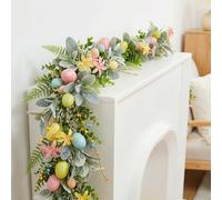 5.9ft Easter Garland with Colorful Eggs, Wild Flowers & Berry Sprigs - Spring Door & Wall Decoration for Indoor/Outdoor, Easter Wreath & Home Decor Set