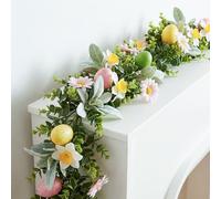 5.9ft Easter Garland with Colorful Eggs, Wild Flowers & Berry Sprigs - Spring Door & Wall Decoration for Indoor/Outdoor, Easter Wreath & Home Decor Set