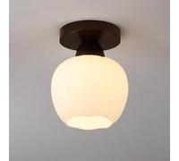 5.9in Wood Base Semi Flush Mount Ceiling Light Frosted Glass Globe Modern Ceiling Lighting Fixture for Entryway Hallway Kitchen Bedroom Office E26/E27 Base