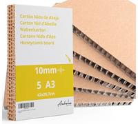 5 A3 Honeycomb Cardboard 10 mm - 5 Sheets Honeycomb Cardboard A3 Size (42 x 29.7 cm) 1 cm Thick - Kraft on both sides