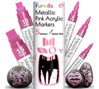 5 Acrylic Metallic Pink Paint Pen - Extra Fine Tip, Thin & Jumbo (1mm, 3mm, 6mm, 10mm, 15mm) - Paint Markers for Metal, Rocks, Plastic, Canvas, Wood, Fabric, Tire, Glass. Pink Permanent Marker