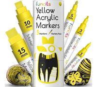 5 Acrylic Paint Pen - Extra Fine Tip, Thin & Jumbo (1mm, 3mm, 6mm, 10mm, 15mm) - Multi-Purpose Yellow Paint Marker for Metal, Fabric, Canvas, Wood, Rock, Glass - Water-based Ink