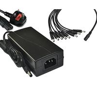 5 Amp 12V PSU power supply unit mains 240v AC to 12v DC (UK Plug) for CCTV camera, lighting with 8 Way Power Splitter Cable - Sentry CCTV