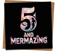 5 and Mermazing 5th Birthday Card for Girl, Mermaid Theme Square Greeting, 145mm x 145mm, Includes Kraft Envelope, Cute Card for Daughter, Granddaughter, Niece, Friend