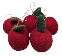 5 Apples in Original Size (7 cm) Made of Felt Handmade with Hanging Table Decoration with Artificial Apple in Bright Red