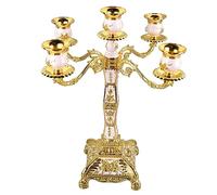 5 Arm Candelabra, Candlestick Holders Taper Candle Holders European Style Retro Candle Stand for Wedding Dining Table Christmas Party (Gold and White Five Heads)