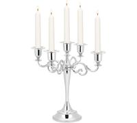 5 Arm Candelabra, Elegant Vintage Style Cast Iron Candle Holder Centrepiece for Table, Creates Romantic Ambiance for Wedding, Dining Party & Church Events, Silver Finish