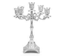 5 Arm Metal Candelabra Candlestick Holders, 12.2 Inch Tall Candlestick Holders, Metal Candelabra Candle Holder, Retro Candlestick Table Centerpieces for Party, Home, Wedding (silver)