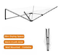 5 Arm Wall Mounted, 26M Aluminium Airer