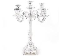 5 Arms Candelabra European Style Metal Candlesticks Holder 38 cm Metal European Style Candlelight Dinner Home Decor Silver White (Silver White)