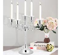 5 Arms Candelabra, Vintage European Candlestick Metal Crafts Candle Holder Stand for Christmas Halloween Party Decorations, Silver Candel Holder for Wedding Centrepieces Living Room