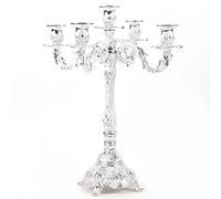 5 Arms Candelabra Zinc Alloy Floor Standing Candle Holders 32 * 38 cm Candle Stick Holders Candle Decorations for Family Gatherings Weddings and Parties (Silver white)