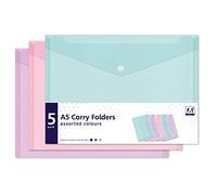 5 Assorted Pastel Colour A5 Document Stud Wallets Plastic Carry Popper Folder Pink Aqua