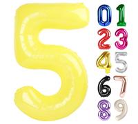 5 Balloon - Macaron Yellow Birthday Number Balloons, 40 Inch Large Foil Balloons for Men Women Boys Girls Macaron Yellow Themed Birthday Decorations
