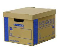 5 BANKERS BOX Large Strong Moving Boxes. FastFold Moving Boxes, 47L SmoothMove Prime Heavy Duty Double Wall Boxes for Moving House with Handles, 38 x 28.7 x 43 cm, (Pack of 5), Brown/Blue