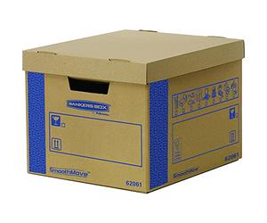 5 BANKERS BOX Large Strong Moving Boxes. FastFold Cardboard Moving Packing Storage Boxes, 47L SmoothMove Prime Heavy Duty Double Wall Boxes with Handles, 43cm x 38cm x 28.7cm, (Pack of 5), Brown/Blue