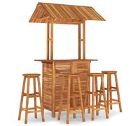 (5/bar stools with round seat) vidaXL Solid Wood Acacia Garden Bar Set Table Bar Stool Multi Models 3/5 Piece