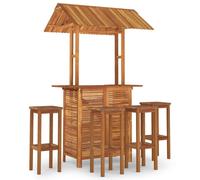 (5/bar stools with square seat) vidaXL Solid Wood Acacia Garden Bar Set Table Bar Stool Multi Models 3/5 Piece