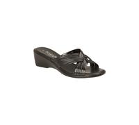 (5, Black Matt Patent Pu) Boulevard Womens Cross Over Mule Sandal Wedge Heel