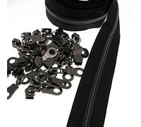 #5 Black Nickel Zippers by The Yard Bulk Metallic Nylon Coil Zipper Tape 10 Yards with 25Pcs Gunmetal Zipper Pulls for DIY Sewing Crafts Replacement Bags SHUNLI