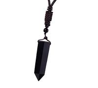 5 Black Obsidian Necklace - Black Obsidian Pendant | Pointed Stone Pendant Necklaces Adjustable Natural Stone Reiki Jewelry for Women Men