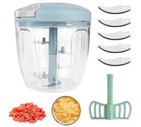 5 Blades Pull Chop Manual Food Chopper with Pull String, Handheld Food Shredder, Slicer, Cutter, Dicer for Onions Garlic, Manual Food Processor, Blender Chopping Machine (Blue)