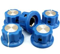 5 Blue ABS silver top skirt knobs 20mm dia 12mm high brass insert +screw - UK SELLER