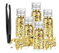 5 Bottles Gold Leaf Sheets, Multifunctional Gold Leaf for Cakes DIY Craft Decorative Golden Foil for Cooking Dessert Decoration Crafts Makeup (Gold)