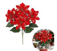 5 Bouquets Christmas Poinsettia Flowers,33cm Red Poinsettia Flower for Porch Pot Vase,Long-Lasting, Realistic Design,Perfect for Bouquets, Centrepieces & DIY Floral Arrangements