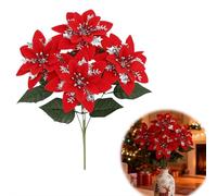 5 Bouquets Christmas Poinsettia Flowers,33cm Red Poinsettia Flower for Porch Pot Vase,Long-Lasting, Realistic Design,Perfect for Bouquets, Centrepieces & DIY Floral Arrangements